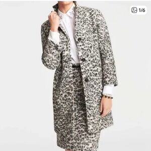 Ann Taylor Leopard Print 3/4 Sleeve Wool Blend Pea Coat XS Black White
